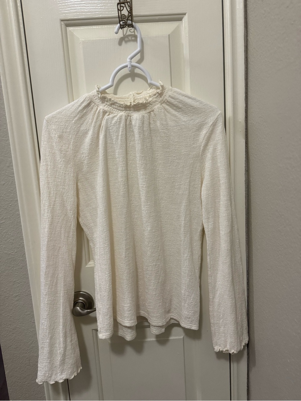Madewell Cream Textured Ruffle Mock-Neck Long Sleeve Tee